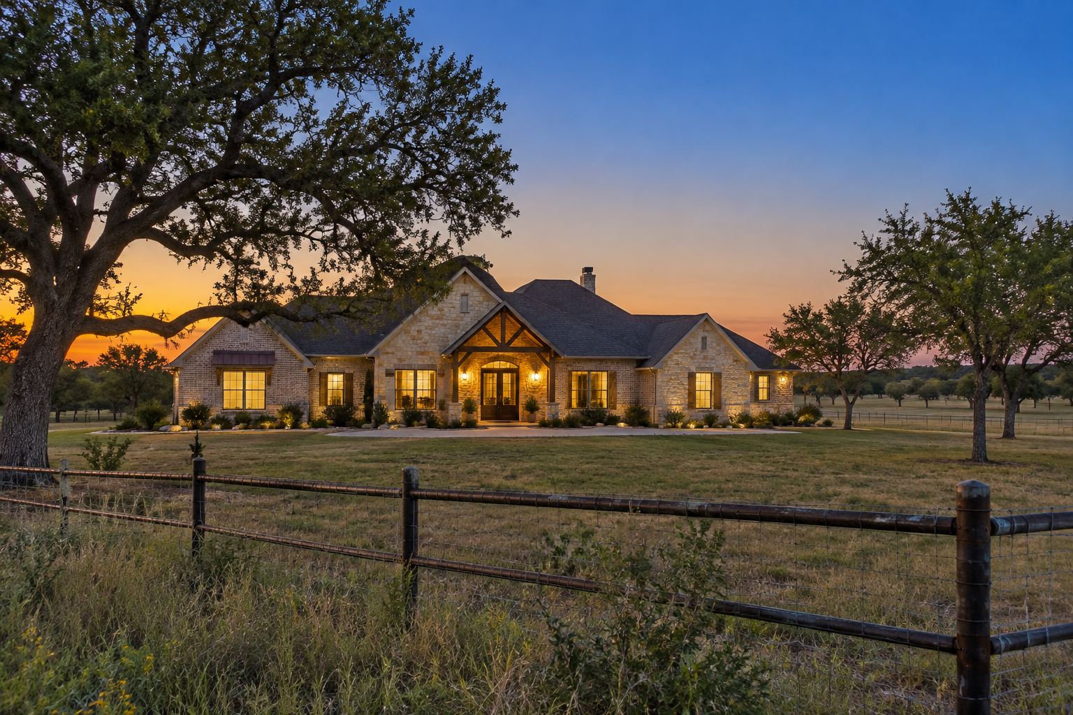 A North Texas home at dusk, illustrative